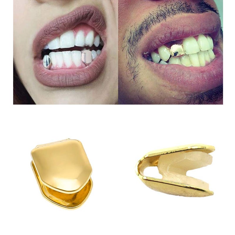 Comidox 3Pcs Gold Plated Hip Hop Single Teeth Grillz Caps Top Bottom Dental Grill - Image 3